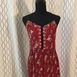 Red, floral maxi dress